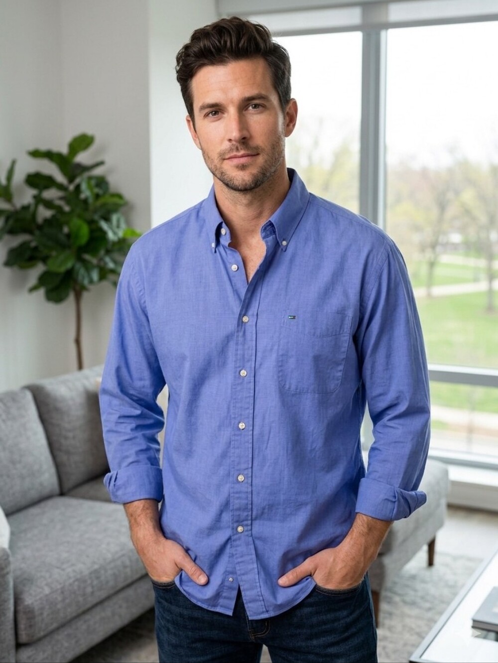 Tommy Hilfiger Men’s Royal Blue Button-Down Casual Shirt